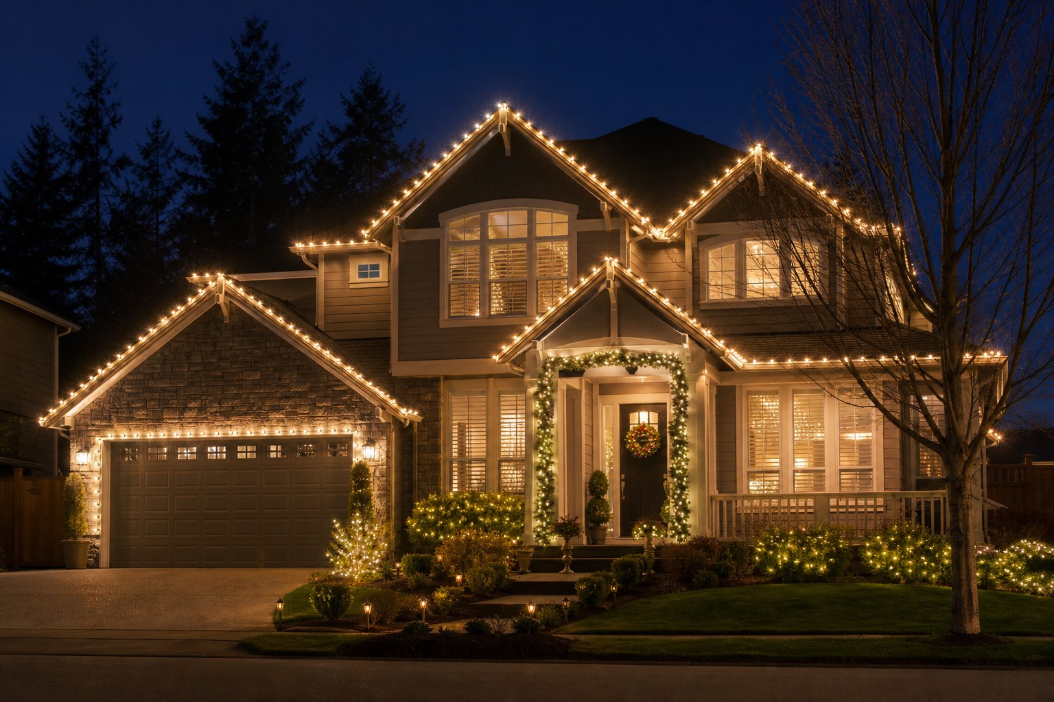 House with Christmas lights