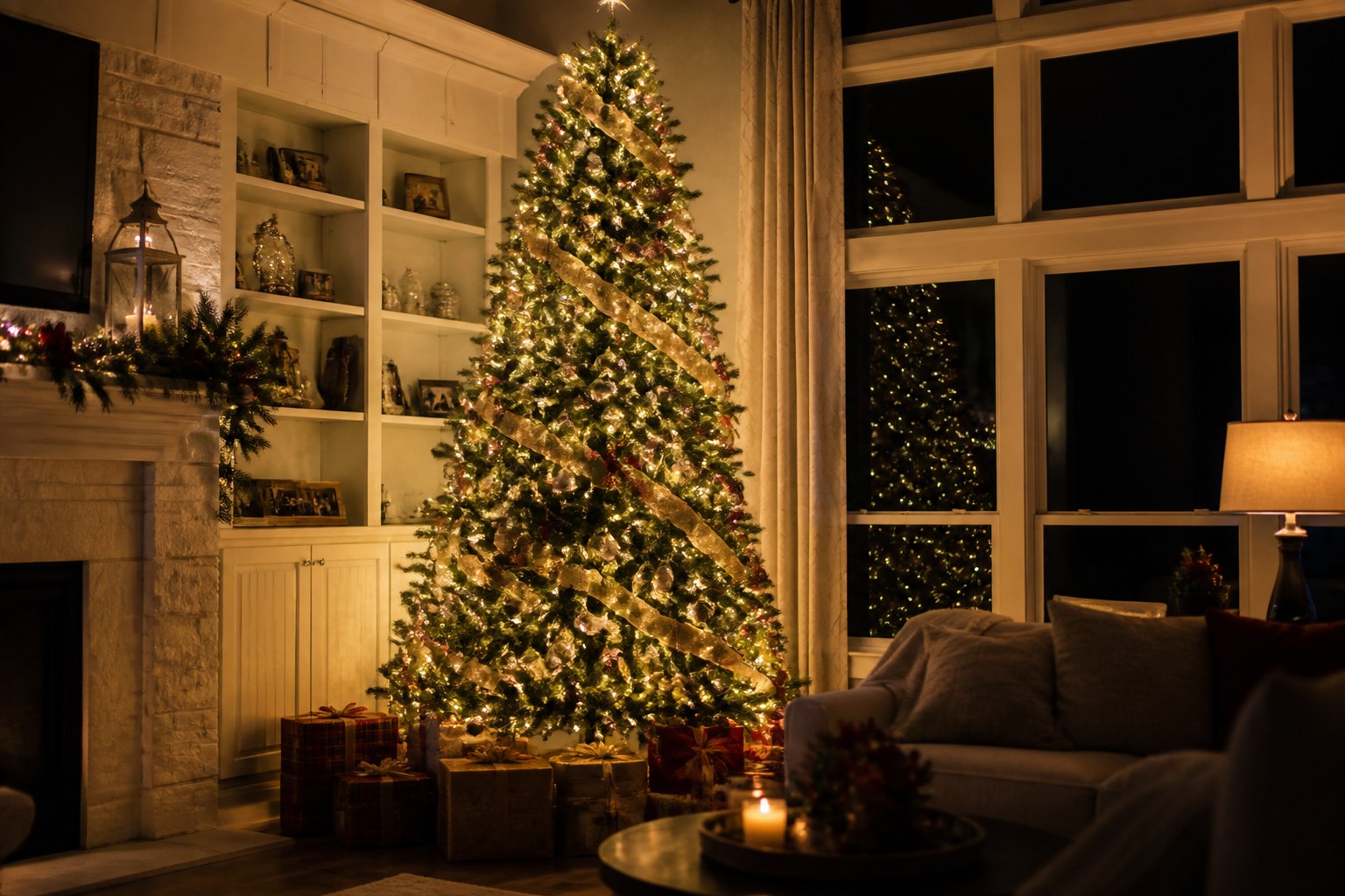 Indoor Christmas tree decorating